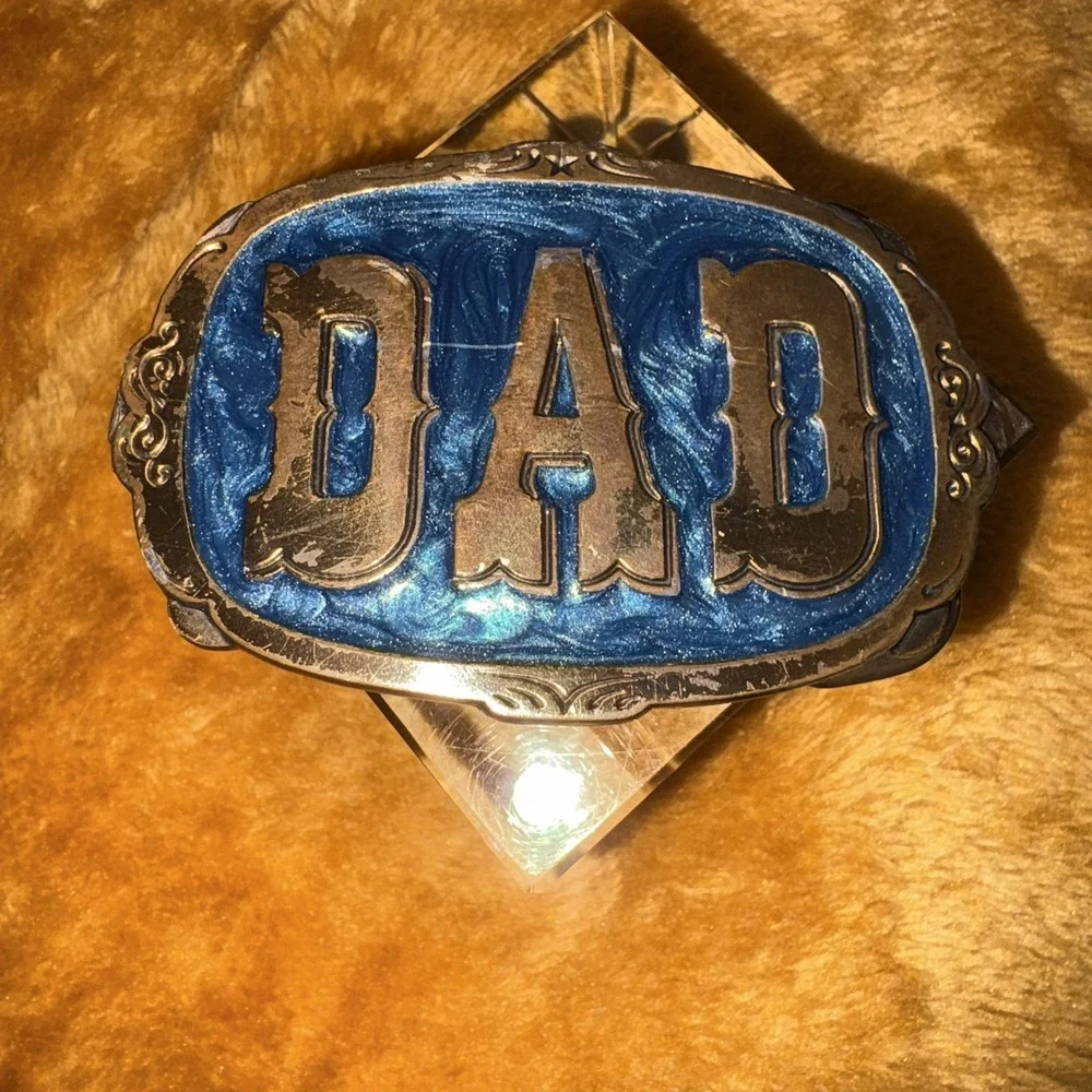 Vintage DAD Belt Buckle Blue Enamel Brass Tone Father's‎ Day Gift
